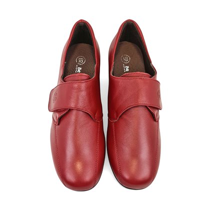 Zapatos Cómodos Cuña Mujer Piel Blanda Elásticos Laterales Velcro 3507 Rojo, de Berelax