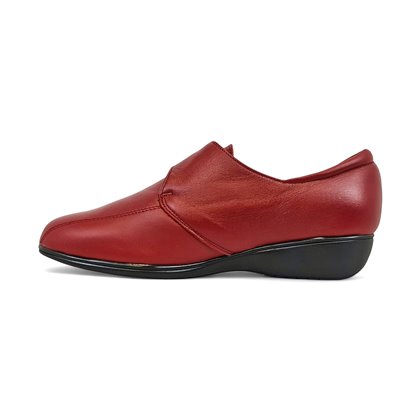Womens Leather Wedge Comfort Shoes Side Elastics Velcro 3507 Red, by BeRelax
