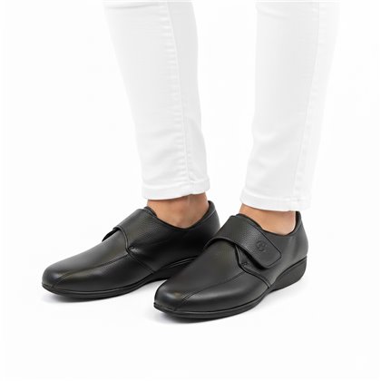 Womens Leather Wedge Comfort Shoes Side Elastics Velcro 3507 Black, by BeRelax