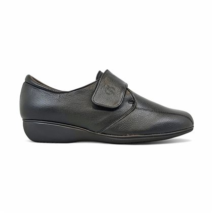 Zapatos Cómodos Cuña Mujer Piel Blanda Elásticos Laterales Velcro 3507 Negro, de Berelax