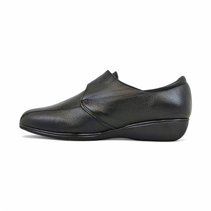 Zapatos Cómodos Cuña Mujer Piel Blanda Elásticos Laterales Velcro 3507 Negro, de Berelax