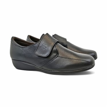 Zapatos Cómodos Cuña Mujer Piel Blanda Elásticos Laterales Velcro 3507 Negro, de Berelax
