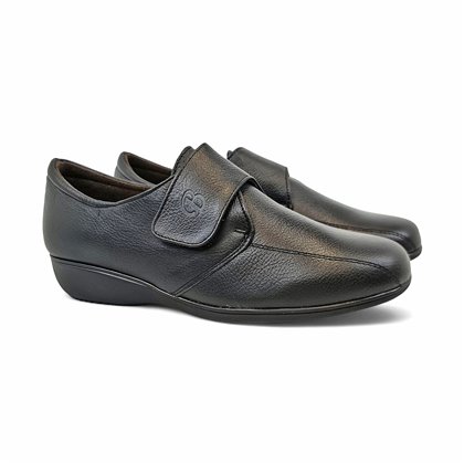 Zapatos Cómodos Cuña Mujer Piel Blanda Elásticos Laterales Velcro 3507 Negro, de Berelax
