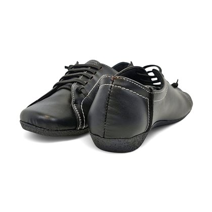 Womens Soft Leather Sneakers Elastic Lace 454 Black, by BeRelax