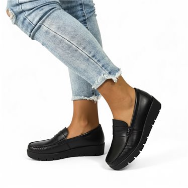 Mocasines Confort Cuña Mujer Piel Blanda Adorno Antifaz 3145 Negro, de Berelax
