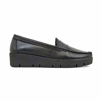 Mocasines Confort Cuña Mujer Piel Blanda Adorno Antifaz 3145 Negro, de Berelax