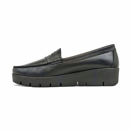 Mocasines Confort Cuña Mujer Piel Blanda Adorno Antifaz 3145 Negro, de Berelax