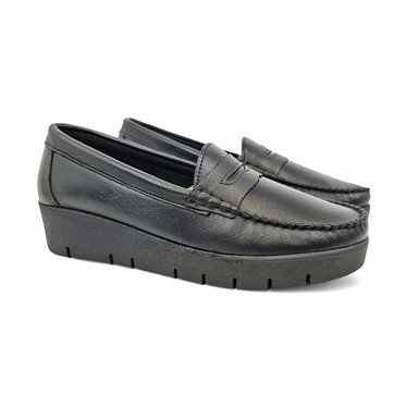 Mocasines Confort Cuña Mujer Piel Blanda Adorno Antifaz 3145 Negro, de Berelax