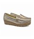 Mocasines Confort Cuña Mujer Piel Blanda Adorno Antifaz 3145 Platino, de Berelax