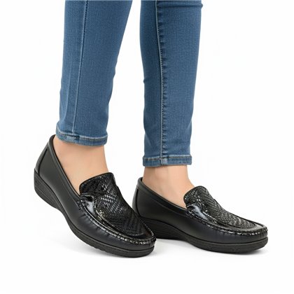 Mocasines Confort Cuña Mujer Piel Blanda Y Licra Elástica  3080 Negro, de Berelax