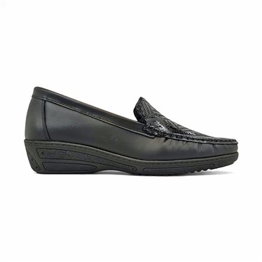 Womens Comfort Loafers Soft Leather and Elastic Lycra 3080 Black, by BeRelax