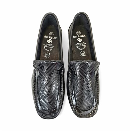 Womens Comfort Loafers Soft Leather and Elastic Lycra 3080 Black, by BeRelax