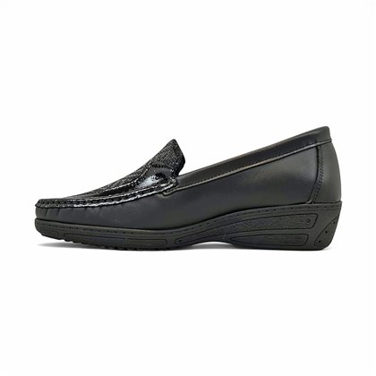 Mocasines Confort Cuña Mujer Piel Blanda Y Licra Elástica  3080 Negro, de Berelax