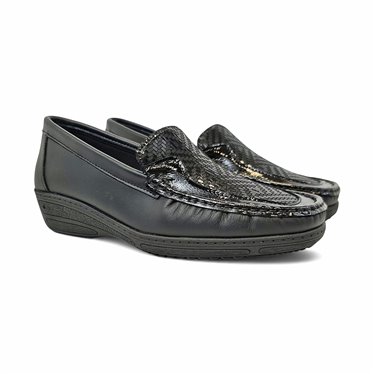 Womens Comfort Loafers Soft Leather and Elastic Lycra 3080 Black, by BeRelax