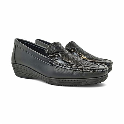 Mocasines Confort Cuña Mujer Piel Blanda Y Licra Elástica  3080 Negro, de Berelax
