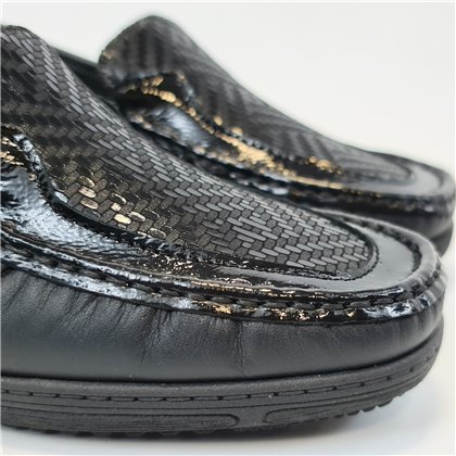 Womens Comfort Loafers Soft Leather and Elastic Lycra 3080 Black, by BeRelax