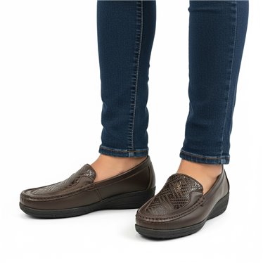 Womens Comfort Loafers Soft Leather and Elastic Lycra 3080 Brown, by BeRelax
