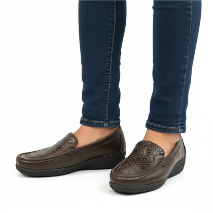 Womens Comfort Loafers Soft Leather and Elastic Lycra 3080 Brown, by BeRelax