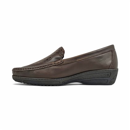 Womens Comfort Loafers Soft Leather and Elastic Lycra 3080 Brown, by BeRelax