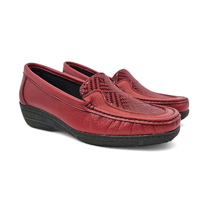 Womens Comfort Loafers Soft Leather and Elastic Lycra 3080 Red, by BeRelax