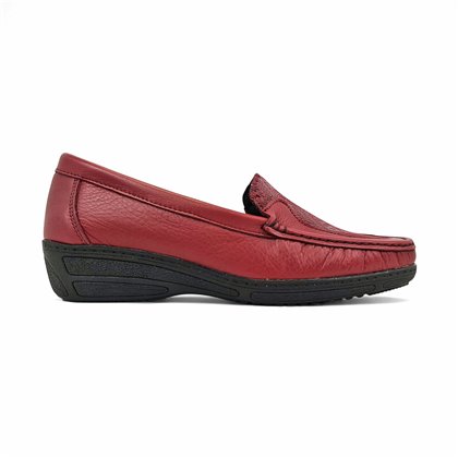 Womens Comfort Loafers Soft Leather and Elastic Lycra 3080 Red, by BeRelax