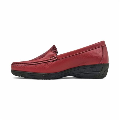 Mocasines Confort Cuña Mujer Piel Blanda Y Licra Elástica  3080 Rojo, de Berelax