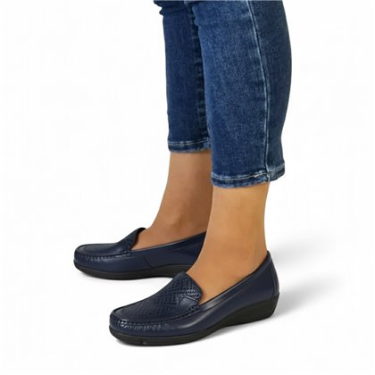 Womens Comfort Loafers Soft Leather and Elastic Lycra 3080 Navy, by BeRelax