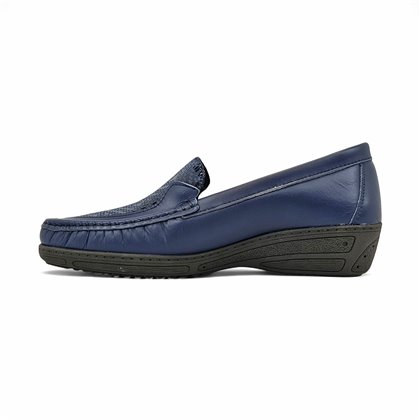 Womens Comfort Loafers Soft Leather and Elastic Lycra 3080 Navy, by BeRelax