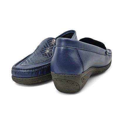 Womens Comfort Loafers Soft Leather and Elastic Lycra 3080 Navy, by BeRelax