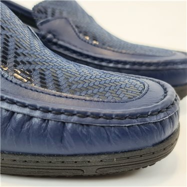 Womens Comfort Loafers Soft Leather and Elastic Lycra 3080 Navy, by BeRelax