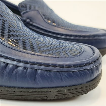 Womens Comfort Loafers Soft Leather and Elastic Lycra 3080 Navy, by BeRelax