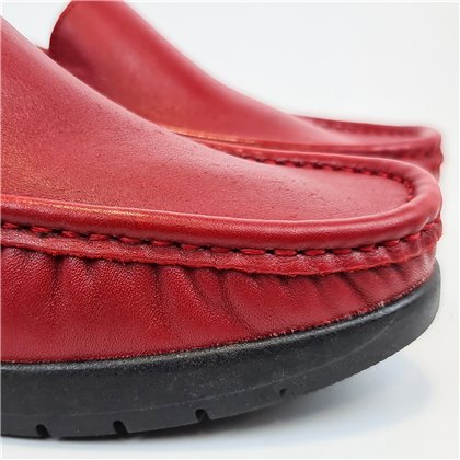 Womens Soft-Leather Loafers Low-Wedge Padded Insole Gel Footbed 17001 Red, by BeRelax
