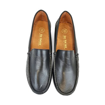 Womens Soft-Leather Loafers Low-Wedge Padded Insole Gel Footbed 17001 Black, by BeRelax