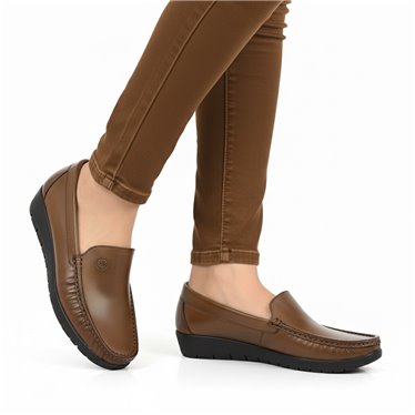 Mocasines Cómodos Kiowa Cuña Mujer Piel Blanda Plantilla De Piel Y Gel 17001 Marrón, de Berelax