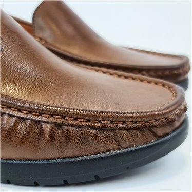 Womens Soft-Leather Loafers Low-Wedge Padded Insole Gel Footbed 17001 Brown, by BeRelax