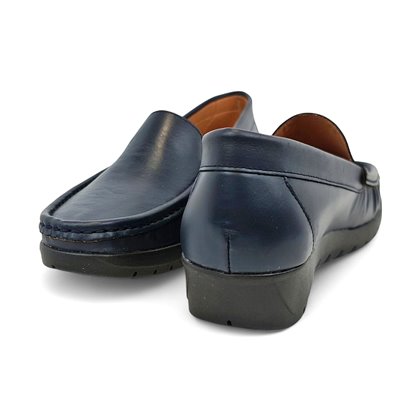 Womens Soft-Leather Loafers Low-Wedge Padded Insole Gel Footbed 17001 Navy, by BeRelax