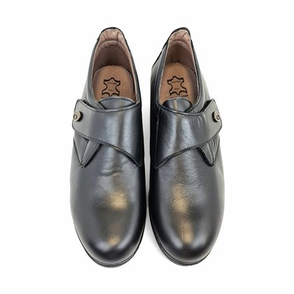 Womens Soft-Leather Wedge Shoes Velcro Closure 3910 Black, by BeRelax