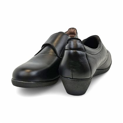 Womens Soft-Leather Wedge Shoes Velcro Closure 3910 Black, by BeRelax