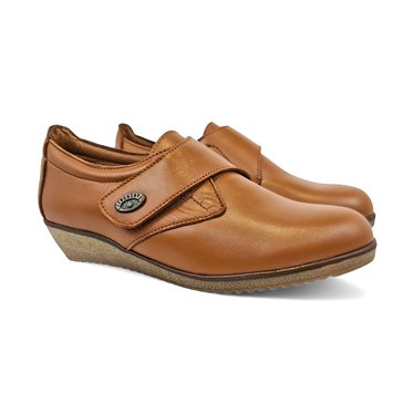 Zapatos Cómodos Cuña Mujer Piel Blanda Cierre Velcro 3910 Cuero, de Berelax