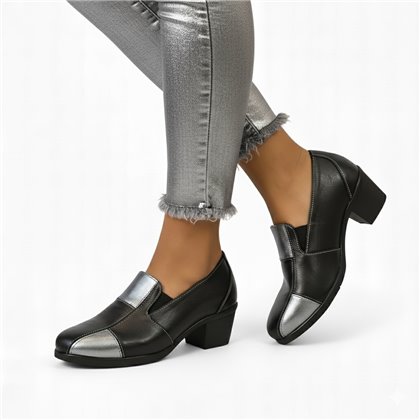 Womens Soft Leather Wedge Slip-On Shoes Elastic Vamp 5411 Black, by BeRelax