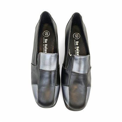 Womens Soft Leather Wedge Slip-On Shoes Elastic Vamp 5411 Black, by BeRelax