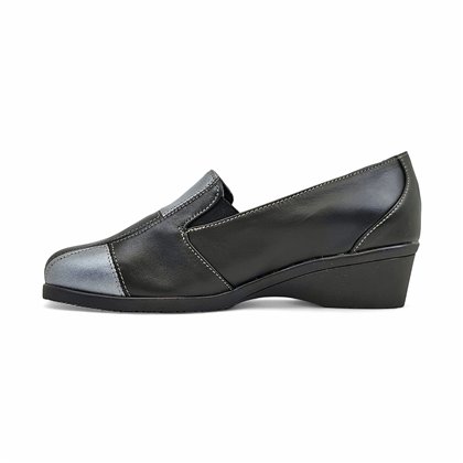 Womens Soft Leather Wedge Slip-On Shoes Elastic Vamp 5411 Black, by BeRelax
