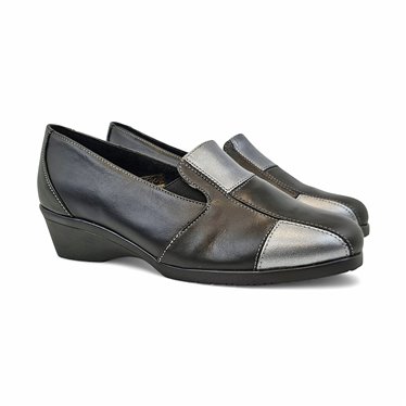 Zapatos Cómodos Cuña Mujer Piel Blanda Elásticos Empeine 5411 Negro, de Berelax