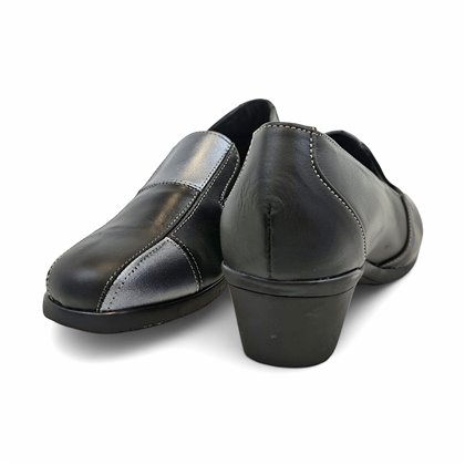 Womens Soft Leather Wedge Slip-On Shoes Elastic Vamp 5411 Black, by BeRelax