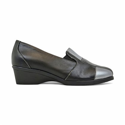 Womens Soft Leather Wedge Slip-On Shoes Elastic Vamp 5411 Black, by BeRelax