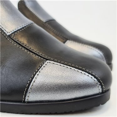 Womens Soft Leather Wedge Slip-On Shoes Elastic Vamp 5411 Black, by BeRelax