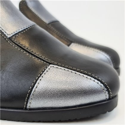 Womens Soft Leather Wedge Slip-On Shoes Elastic Vamp 5411 Black, by BeRelax