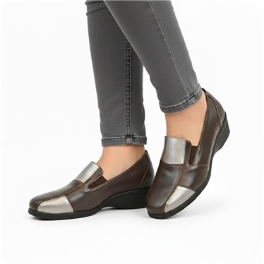 Womens Soft Leather Wedge Slip-On Shoes Elastic Vamp 5411 Brown, by BeRelax