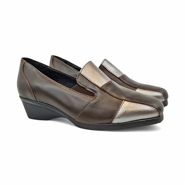 Womens Soft Leather Wedge Slip-On Shoes Elastic Vamp 5411 Brown, by BeRelax