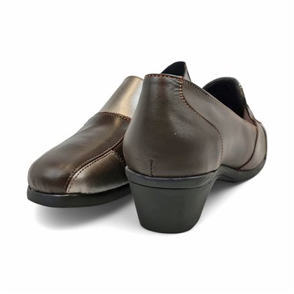 Womens Soft Leather Wedge Slip-On Shoes Elastic Vamp 5411 Brown, by BeRelax